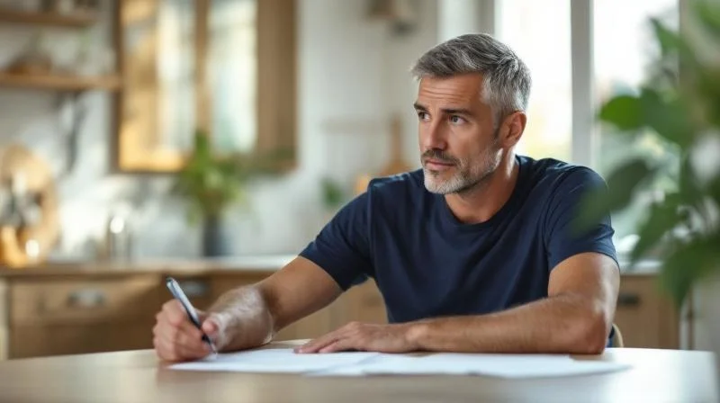 Mann liest Foerderantrag am Tisch in Halle
