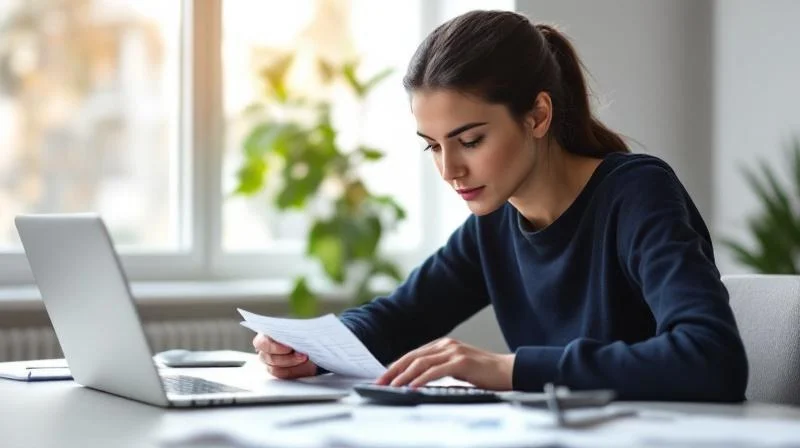 Frau haelt stolz ein Zertifikat in der Hand in einem hellen Buero in Halle